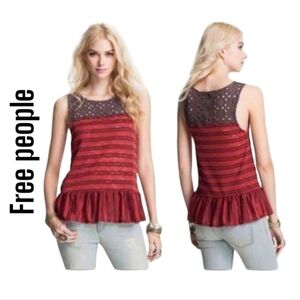Free People Molly's Retro Lace Peplum Boho Blouse sz small
